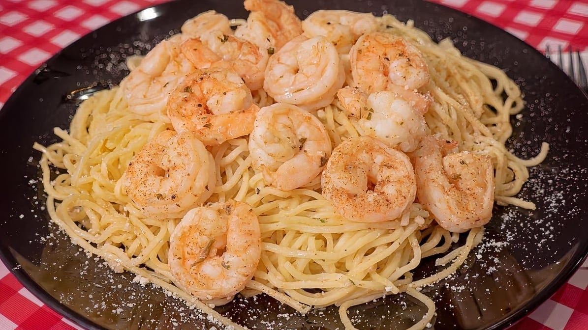 Garlic Noodles with Shrimp.