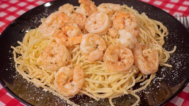 Garlic Noodles with Shrimp.